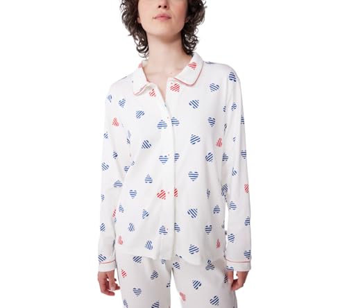 Pigiama da donna in cotone con bottoni e stampa a cuore - 7