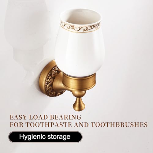 Image of Wall Mounted Bathroom Tooth Brushed Cup Holder, Antique Brass Pattern Carving,Brushed Bronze