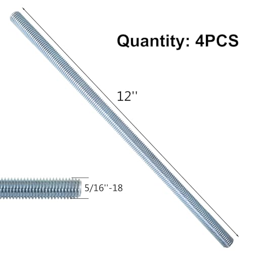 NIDAYE Fully Threaded Rod, Zinc Plated Finishing, 5/16\" -18 Thread Size, 12\" Length, Right Hand Threads