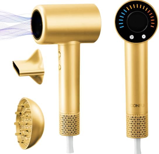 CONFU Hair Dryer, 110000 RPM Fast Drying Blow Dryer with Magnetic Diffuser and Concentrator, Professional Lightweight Ionic Hair Dryer for Women and Men Gold