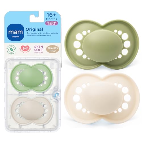 Image of MAM Original Baby Pacifier 16+ Mths, Skin Soft Silicone Nipple, 2 Pack