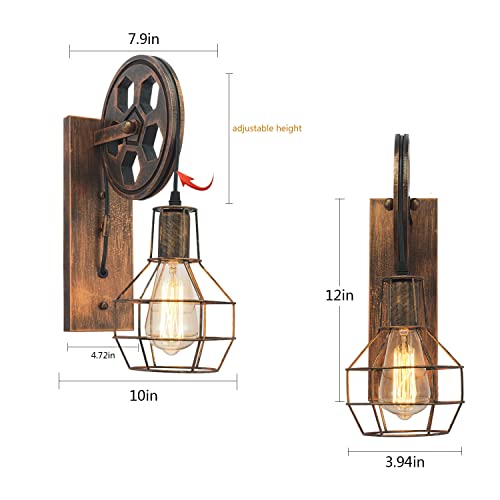Nddswm Ndustrial Antique Wall Lamp Pulley Wall Lantern Wall Lamp 1-Indoor Lighting Bathroom Kitchen Living Room Lamp Wall Lampfarmhouse Wall Light-Anti-Rust Treatment #TOP6