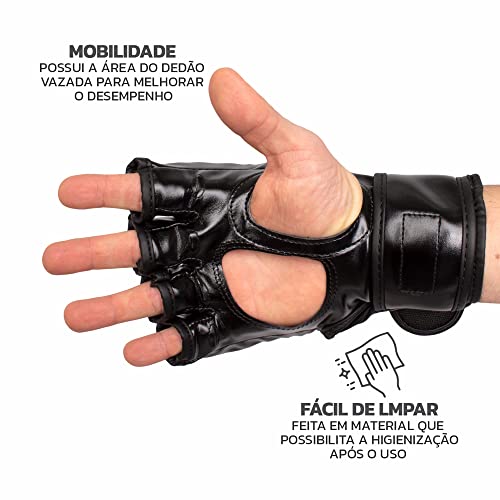 Luva de MMA Clinch MA Muvin – Luta – Tira com Volta Dupla – Área do Dedão Vazada - Proteção das Mãos