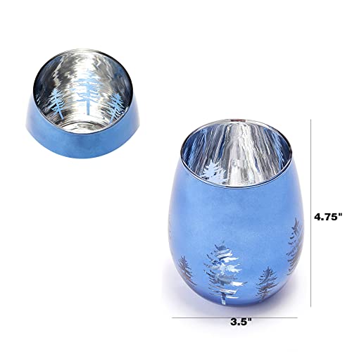 Crystal Winter Tree Wine & Water Stemless Glasses - Set Of 2 - Blue Themed Vibrant Etched Winter Snow Wonderland Frosted Glass, Perfect For Themed Parties, Gifts For Him & Her Trees #TOP3