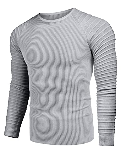 Jinidu Men's Cable Knit Jumper Sweater Long Sleeve Crew Neck Pullover Top #TOP1