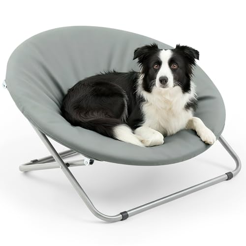 Burbell 30 Inch Elevated Dog Bed for Large Breeds, Foldable Portable Dog Camping Chair, Pet Moon Papasan Bed Supports up to 100 Lbs, Indoor Outdoor Travel Use, Gray