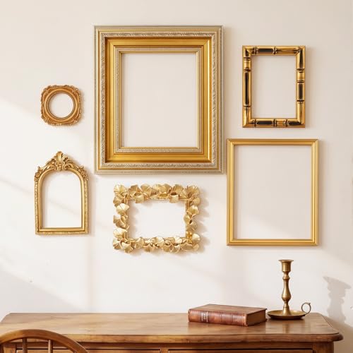 Kathfly 6 Pack Vintage Empty Picture Frames Baroque Gold Decor