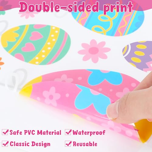 Image of 9 Sheets Easter Window Clings, 152PCS Double Sided Easter Party Clings for Glass Windows with Bunny Egg Flower, Reusable Happy Eggs Bunny Window Decals Stickers for Home Office Decorations