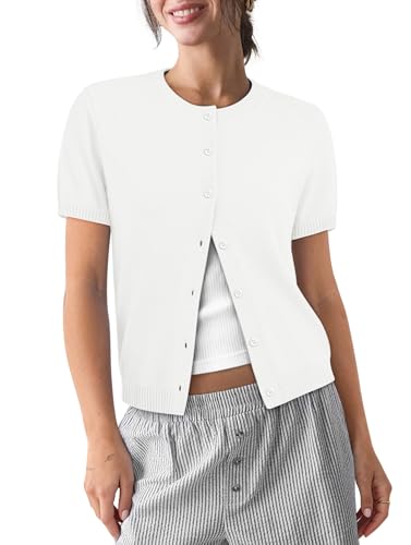 COCCKO Womens Short Sleeve Cardigan Button Up Lightweight Summer Spring Cute Trendy Thin Cropped Knit Cardigans — view 2