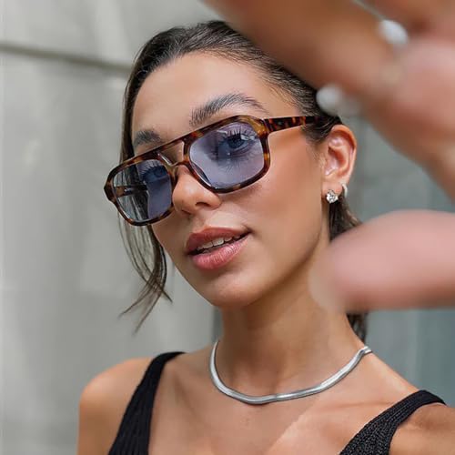 SDINM Trendy Blue Aviator Sunglasses for Women Men Designer Hexagon Square Thick Frame Sun Glasses Tortoiseshell Shades2