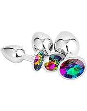 Belmalia 3x Metall Analplugg | Butt Plug Rainbow Crystal | Pure Pleasure i 3 storlekar för Kvinnor, Par, Män | Analpluggar Färgrik