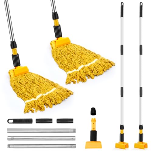 Image of Thyle 2 Pack Stainless Steel Commercial Mop Handle for Floor Cleaning, 3 Section Replaceable Mop Stick Replacement with Jaw Clamp, Heavy Duty Replacement Pole for Home Garage Office, 55 Inch