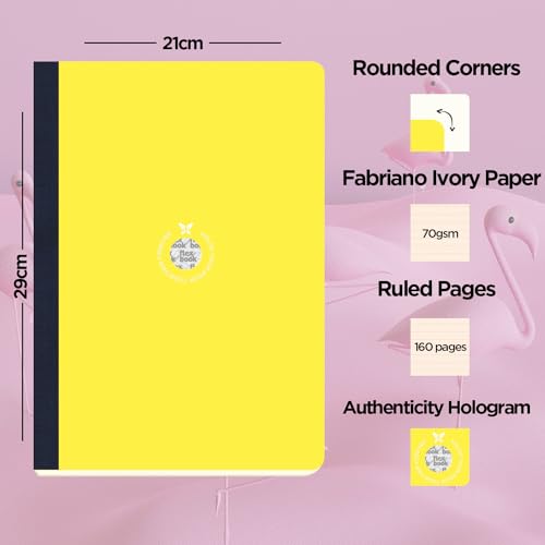 Image of flexbook Smartbook Notebook Ruled Yellow| A4 | 21x29cm | 160 pages | 70gsm Fabriano Ivory Paper | Colorful Eco Paper Cover | with Dark Blue linen spine