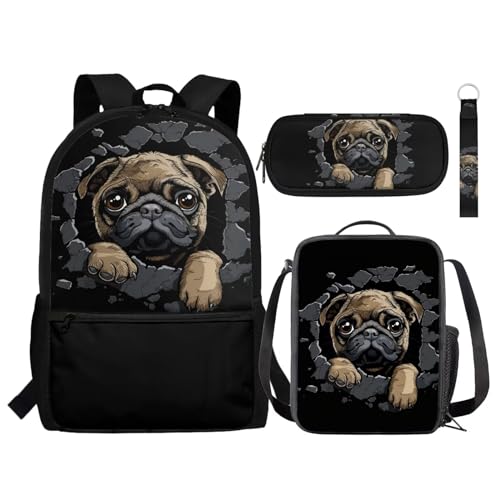 Set di 4 zaini per la scuola con contenitore per il pranzo astuccio per matite portachiavi zaino alla moda regalo per il rientro a Carlino Taglia unica Zaini Daypack nero