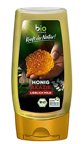 biozentrale Bio Akazienhonig | 350 g Bio Honig aus weißen Blüten der Akazie| Ideal als Brotaufstrich Bio & Honig für Tee | Wabenhonig Alternative