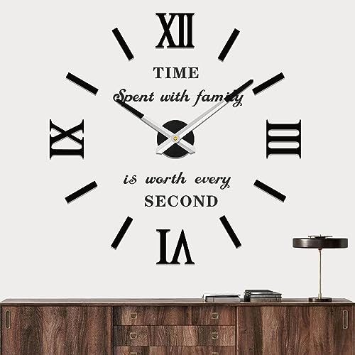 VANGOLD Modern Mute DIY Frameless Large Wall Clock 3D Mirror Sticker Metal Big Watches Home Office Decorations