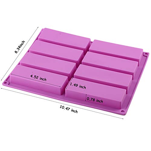 Mujiang 8 Cavity Large Rectangle Granola Bar Silicone Molds Nutrition Cereal Bar Molds Set of 2