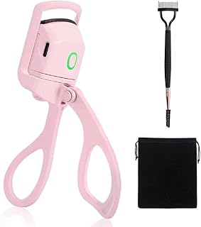 CAMILLE COSMETICS Heated Eyelash Curler with Eyelash Brush and Velvet Carry Bag, Eyelash Curler with Comb, Eyelash Curler, Heated Eyelash Curler, Heated Lash Curler, Electric Eyelash Curler (Pink)