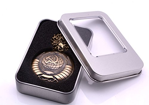 Ddjbdb Eastpartner USSR Soviet Sickle Hammer Quartz Pocket Watch Necklace Chain Men's Pendant Bronze