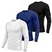 Locoowai 3 Pack Men's Big & Tall Long Sleeve Underscrub Tops Crew Neck Base Layer Undershirts Slim Fit T Shirts Basic Tops(Black, White, Royal Blue,3X-Large)