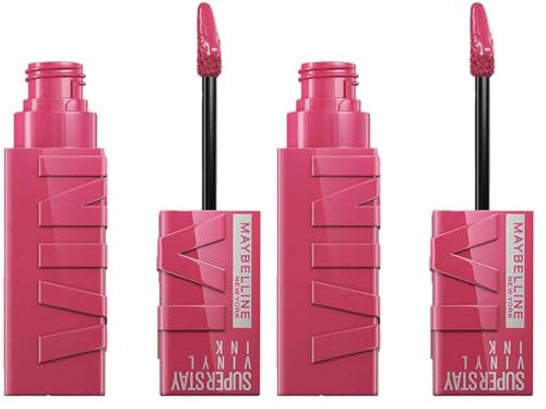 Maybelline New York flüssiger Lippenstift, Liquid Lipstick mit 16 Stunden Halt und glänzendem Finish, Super Stay Vinyl Ink, Nr. 20 Coy, 4,2 ml (Packung mit 2)