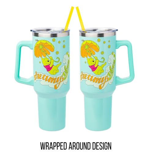 Image of Silver Buffalo Disney Winnie the Pooh inchDreamy Days inch Retro Art Stainless Steel Tumbler with Handle and Straw, Fits in Standard Cup Holder, 40 Ounces (Pack of 12)