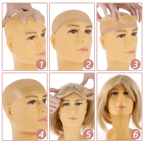 6 peças de touca de peruca com faixa de aderência, touca de aderência para peruca de silicone elásti