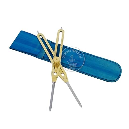 Samara Nautical Herramienta de dibujo antigua de latón de 15 pulgadas, divisor proporcional, instrumento científico con cubierta de cuero sólido