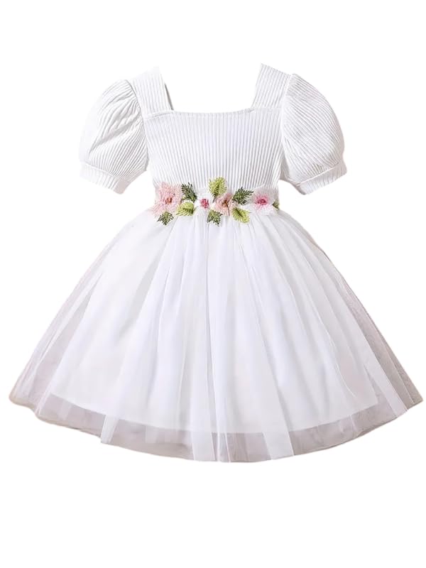 Image of Niren Enterprise 1019 Floral Embroidery net and Modal Short Sleeve Baby Girl Frock