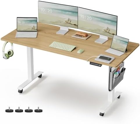 Bild 13 - VASAGLE Höhenverstellbarer Schreibtisch elektrisch, 60 x 140 x (72-120) cm, stufenlos verstellbar, Memory-Funktion mit 4 Höhen, wolkenweiß LSD174W01