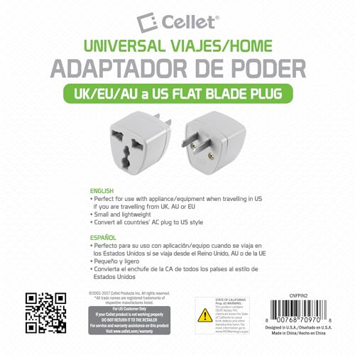 Cellet Universal Travel Adapter: Seamless Plug Conversion for International Travelers AC Wall Power Adapter to Convert China, UK, AU, EU & Other Plugs to US Plug Socket (2PACK)4