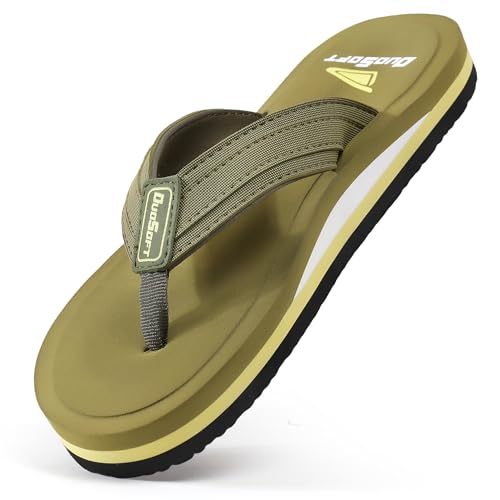 Image of Duosoft Men's Slipper Flip Flops, Black, Anti-Skid Rubber Sole, Superior Shock Absorption, Strong Arch Support, Super Soft