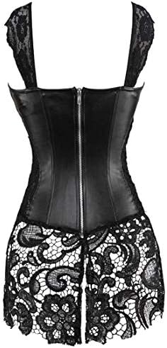 KSHUN Women's Vintage Leather Plus Size Shoulder Strap Bustier Corset Top Black, 2X-Large - 2
