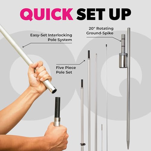 Image of LookOurWay Feather Flag Pole Kit - 12 Feet Tall Advertising Flag Banner with Fiberglass Pole Kit and Ground Spike for Business Promotion - Grand Opening Flags - Grand Opening Red & Yellow (10M1200028)