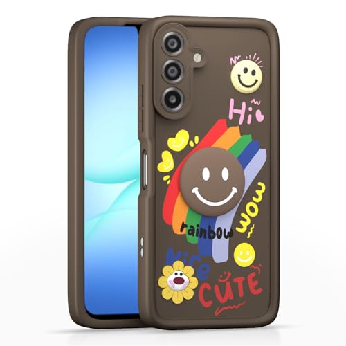 Image of Pikkme Back Cover for Samsung Galaxy M17 5G / A17 5G / F17 5G | Soft Silicone| Cute Rainbow Smile & 3D Cartoon Flower Design | Shockproof Raised Camera Protection Bumper Case (Brown)
