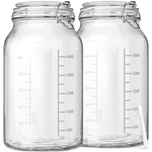 La mejor selección de Frascos Hermeticos de Vidrio los preferidos por los clientes. 46 Tarros de almacenamiento de vidrio de boca súper ancha de 1 galón con tapas herméticas y 2 marcas de medición, recipiente de vidrio a prueba de fugas con tapas bisagras, tarros...