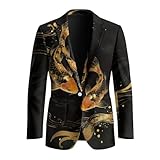 TOADDITDO Golden Carp Print Mens Sport Coat Fashion Suit Blazer Jacket One Button Suit Blazer for Casual Business Wedding Prom