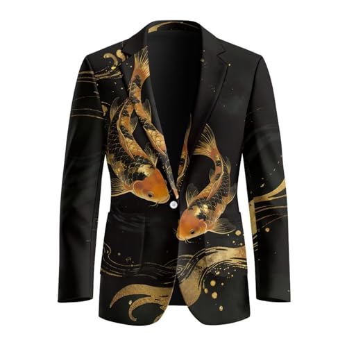 TOADDITDO Golden Carp Print Mens Sport Coat Fashion Suit Blazer Jacket One Button Suit Blazer for Casual Business Wedding Prom