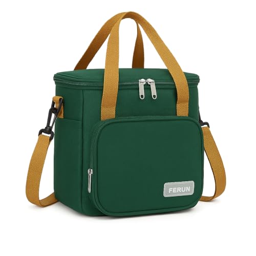 Bolsa Térmica FERUN 15L Verde – Lancheira e Marmiteira com Alça de Mão e Ombro, Impermeável, Isolamento Térmico, Conserva Frio e Calor, Ideal para Trabalho, Escola e Viagens.