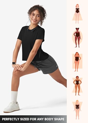 Willit Women's Workout Tops Athletic Shirts Cropped Short Sleeve Split Back Gym Breathable Quick Dry3