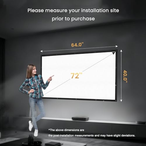 72 inch Projector Screen Upgraded- Black Backing, Straight Edges, Foldable, Washable and Wrinkle-Free - for Indoor Home Theater and Outdoor Cinema -White 16:9 by IOLIEO