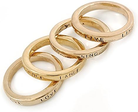 Avalaya Set of 4 Message 'Live, Dance, Love, Sing' Stack Rings In Gold Tone - Size 7 - Image 4