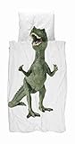 2-teilige, glatte und weiche Bettwäsche für Kinder mit Dinosaurier-Motiv aus 100 Prozent Baumwolle in Perkal Qualität