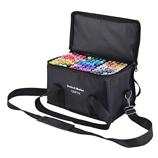 Dabo&Shobo 120 Color Alcohol Marker Pens， Bright Permanent ，for Coloring Art Markers for Kids, Adults Coloring Book, ， Wide Chisel and Thin Head Double-Head Design Equipped with, Black Suitcase