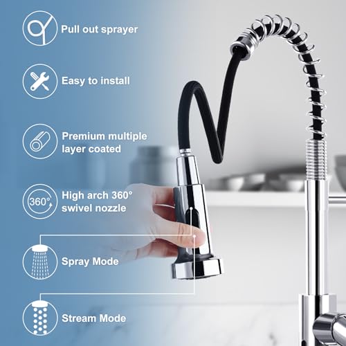 DJS Torneiras de cozinha com pulverizador de puxar para baixo cromado - 【Sem toque】Torneira de pia d