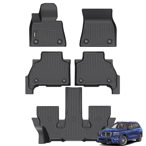 ANBINGO® Floor Mats for BMW X7 2019-2026 (Only 6 Seats), xDrive40i / xDrive50i / M50i / M60i / Base/Alpina XB7, All Weather TPE Floor Liners / 1st & 2nd & 3rd Row Custom Mat Accessories - Black