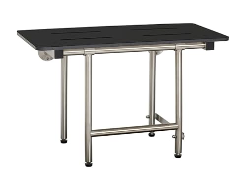 30-inch x 15-inch ADA Bariatric Folding Wall Mount Bathroom Shower Seat Bench with Legs, Matte Black Phenolic Seat