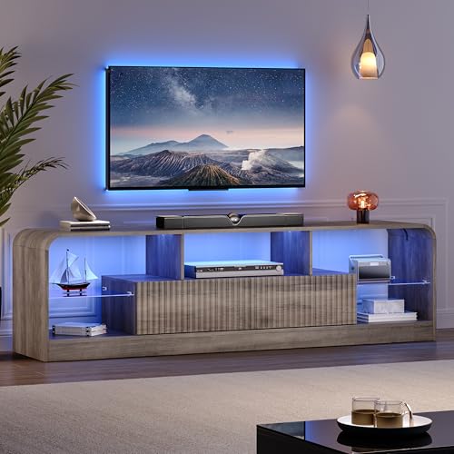 ANYMAPLE TV Stand for 60/65/70 Inch TVs, Modern Curved TV