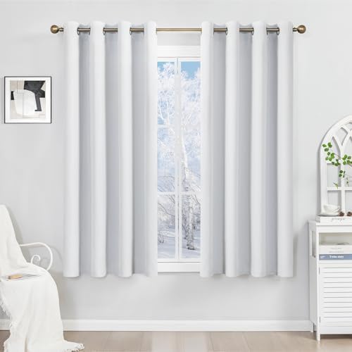 Runyéla Verdunklungsvorhänge mit Ösen Gardinen, Thermovorhang Hitzeschutz | 2er Set, H145xB140 Grauweiß Vorhang Blickdicht, UV-Schutz Sichtschutz Schalldämmung Blackout für Schlafz