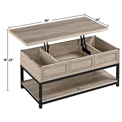 Yaheetech Lift Top Coffee Table With Hidden Compartments & Open Shelf Rising Center/Acent Table For Living Room Reception, Gray, 18-23Inch H #TOP2